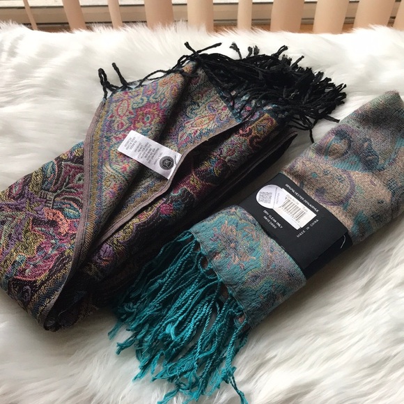 NWT Pashmina Scarf Aqua Green | Dry Clean Only |Paisley Wrap Shrug - Picture 3 of 11